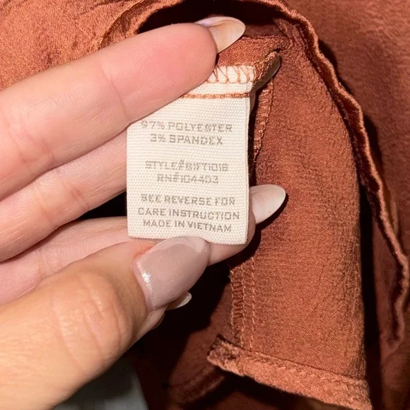 Women’s Rust Peasant Satin Blouse with Tie Neck by Blu Pepper - Picture 6 of 6